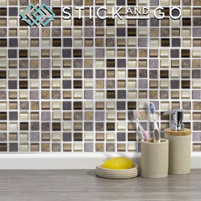 Stick And Go Self Adhesive Stick On Tiles Glass Stone Mosaic 6" X 6" Box Of 8 Apply Over Any TileOr Directly On To The Wall from B&Q