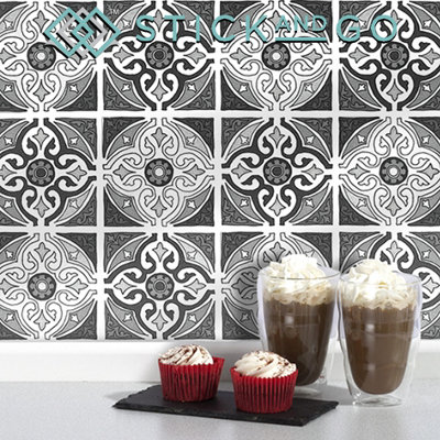 Stick And Go Self Adhesive Stick On Tiles Monochic 6" X 6" Box Of 8 Apply Over Any TileOr Directly On To The Wall from B&Q