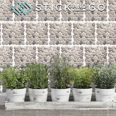 Stick And Go Self Adhesive Stick On Tiles Pebble Mosaic 4" X 4" Box Of 18 Apply Over Any TileOr Directly On To The Wall from B&Q