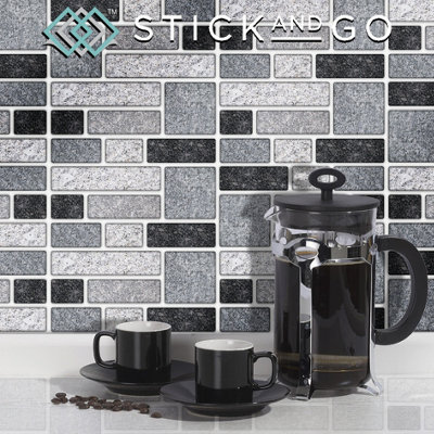 Stick And Go Self Adhesive Stick On Tiles Granite Tablet 8" X 4" Box Of 8 Apply Over Any TileOr Directly On To The Wall from B&Q