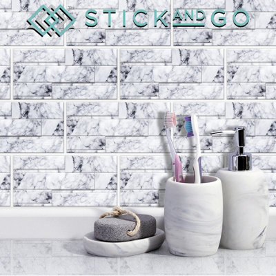 Stick And Go Self Adhesive Stick On Tiles Marble Tablet 8" X 4" Box Of 8 Apply Over Any TileOr Directly On To The Wall from B&Q