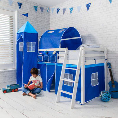 Nöa & Nani Moro Cabin Bed With Ladder And Brilliant Blue Cotton TentTower & Tunnel In White