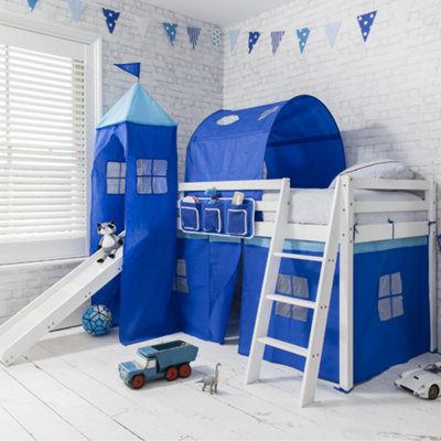 Nöa & Nani Noa & Nani Cabin Kids Solid Wood Midsleeper Bed With Slide & Blue Nw Package In Classic White Moro from B&Q