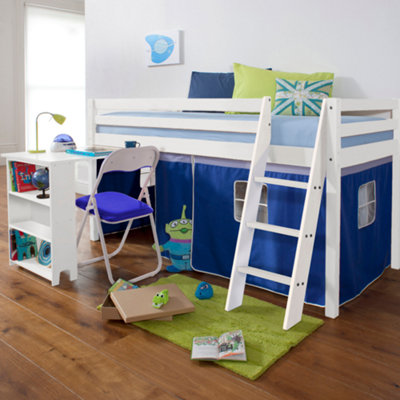 Nöa & Nani Noa & Nani Cabin Bed Midsleeper With Pullout Desk & Brilliant Blue Tent In Classic White Moro