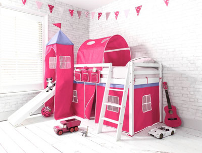 Nöa & Nani Noa & Nani Cabin Bed Midsleeper With Slide & Cotton Pretty Pink Package In Classic White Moro from B&Q