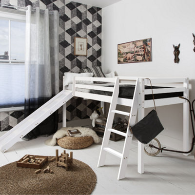 Nöa & Nani Moro Cabin Kids Solid Wood Midsleeper Bed With Slide In Classic White