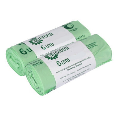 All-Green Green 6L All- Compostable Kitchen Caddy Liners ) - 2 Rolls Small