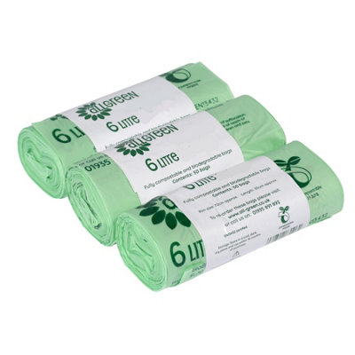 All-Green Green 6L All- Compostable Kitchen Caddy Liners ) - 3 Rolls Small