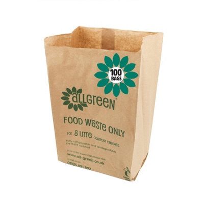 All-Green 8L Ecosack Paper Compostable Caddy Liners (Small)100 Bags from B&Q