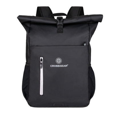 Crossgear Rebel Black Roll Top Backpack, 32L Water Resistant, 15.6" Laptop