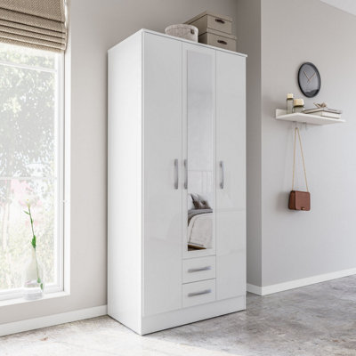 B&Q -  Lynx 3 Door 2 Drawer Wardrobe With Mirror White