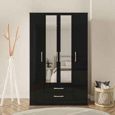 B&Q -  Lynx 4 Door 2 Drawer Wardrobe With Mirror Black