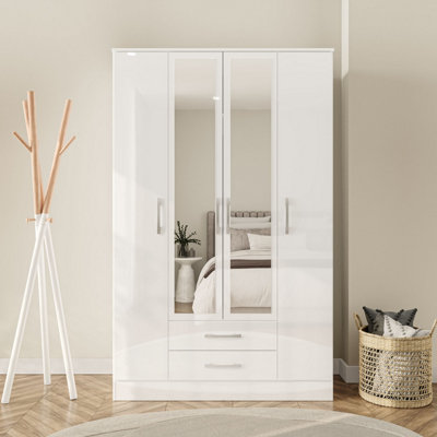 B&Q -  Lynx 4 Door 2 Drawer Wardrobe With Mirror White