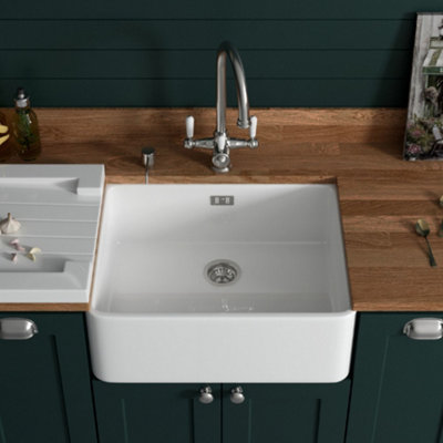 B&Q -  Belfast 600 1.0 Bowl White Ceramic Butler Kitchen Sink & Chrome Waste