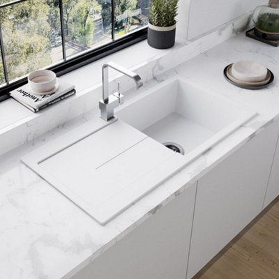 Astini Quadro Xl 1.0 Bowl Granite White Reversible Kitchen Sink & Waste from B&Q