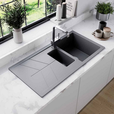Astini Livio 1.5-Bowl Granite Reversible Kitchen Sink With WasteGrey from B&Q