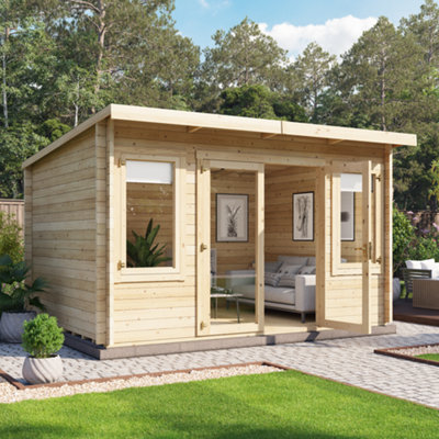B&Q -  Fraya Pent Log Cabin4.0M X 3.0M (13 X 10Ft)44mm