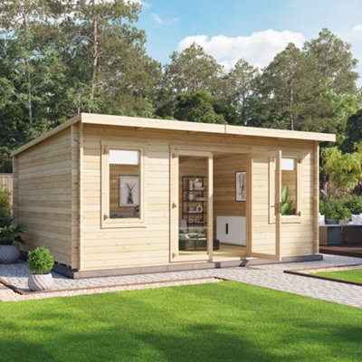 B&Q -  Fraya Pent Log Cabin5.0M X 4.0M (16 X 13Ft)44mm