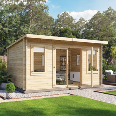 B&Q -  Fraya Pent Log Cabin4.5M X 3.0M (15 X 10Ft)44mm