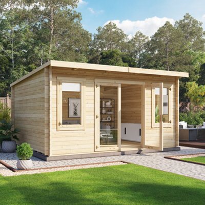 B&Q -  Fraya Pent Log Cabin4.5M X 3.5M (15 X 11Ft)44mm