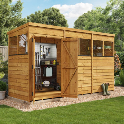 Billyoh Switch Overlap Pent Wooden Shed - 12X4 Windowed