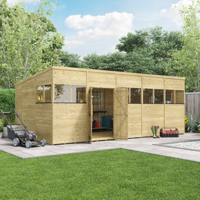 Billyoh Switch Tongue And Groove Pent Wooden Shed - 20X10 Windowed - 15mm Thickness