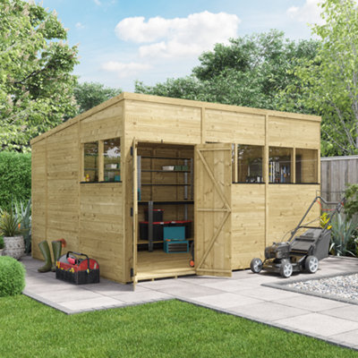 Billyoh Switch Tongue And Groove Pent Wooden Shed - 12X10 Windowed - 15mm Thickness