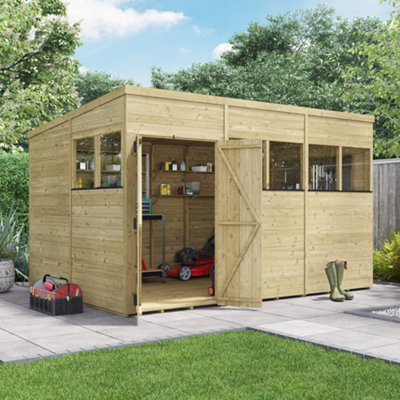 Billyoh Switch Tongue And Groove Pent Wooden Shed - 12X8 Windowed - 15mm Thickness