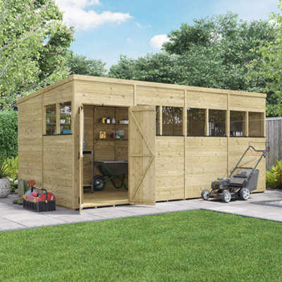 Billyoh Switch Tongue And Groove Pent Wooden Shed - 16X8 Windowed - 15mm Thickness