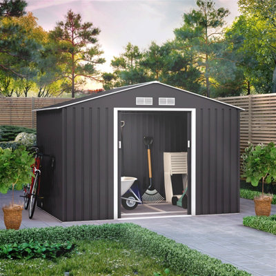 Billyoh Ranger Apex Metal Shed With Foundation Kit - 9X6 Dark Grey