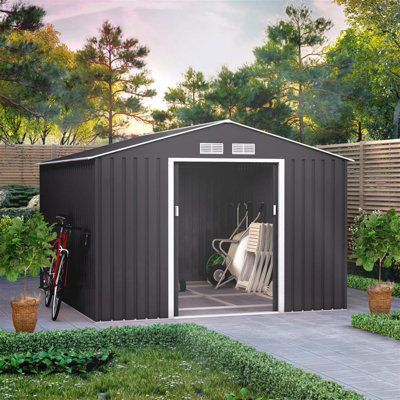 Billyoh Ranger Apex Metal Shed With Foundation Kit - 9X10 Dark Grey