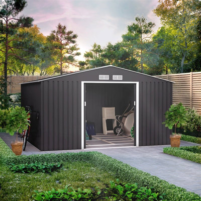 Billyoh Ranger Apex Metal Shed With Foundation Kit - 11X10 Dark Grey