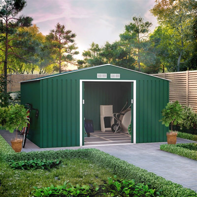 Billyoh Ranger Apex Metal Shed With Foundation Kit - 11X10 Dark Green