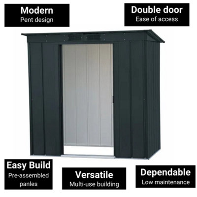 Billyoh Partner Eco Pent Roof Metal Shed - 6X4 Anthracite Grey-27518