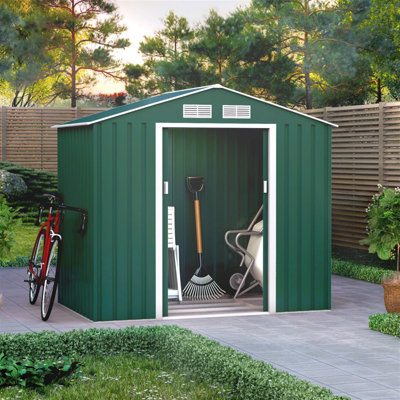 Billyoh Ranger Apex Metal Shed With Foundation Kit - 7X4 Dark Green