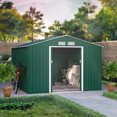 Billyoh Ranger Apex Metal Shed With Foundation Kit - 9X10 Dark Green