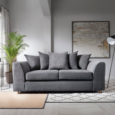 Abakus Direct Jumbo Grey Cord 3 Seater Sofa For Living Room With Thick Luxury Deep Filled Cushioning from B&Q