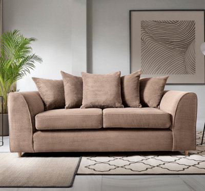Abakus Direct Jumbo Brown Cord 3 Seater Sofa For Living Room With Thick Luxury Deep Filled Cushioning from B&Q