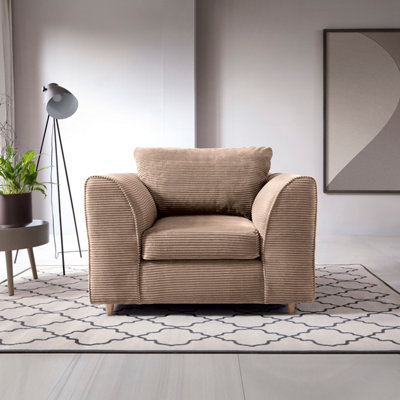 Abakus Direct Jumbo Brown Cord Armchair For Living Room With Thick Luxury Deep Filled Cushioning from B&Q