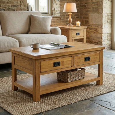 The Furniture Market Rustic Oak 2 Drawer Coffee Table from B&Q
