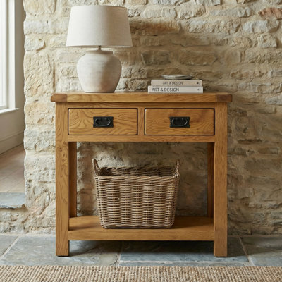 The Furniture Market Rustic Oak 2 Drawers Hall Table from B&Q