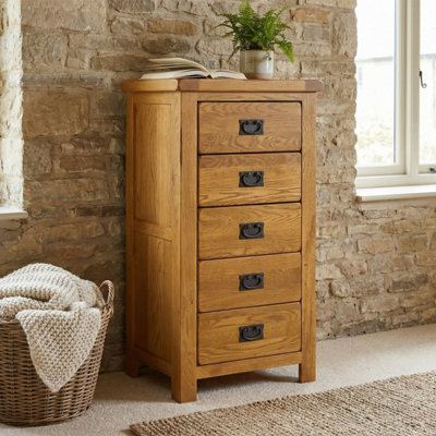 The Furniture Market Rustic Oak 5 Drawer Tallboy Wellington Chest Of Drawers from B&Q