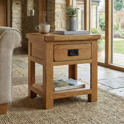 The Furniture Market Rustic Oak Lamp Table With 1 Drawer