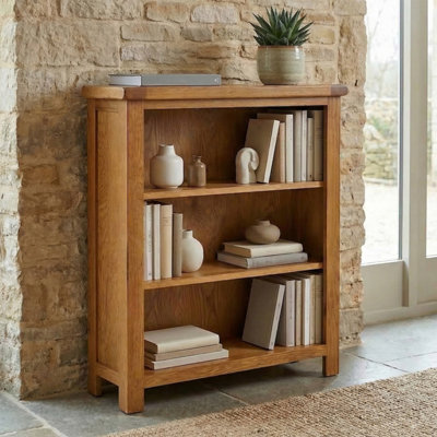The Furniture Market Rustic Oak Small Low Compact Adjustable 2 Shelf Bookcase from B&Q