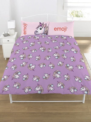 Emoji Icon Unicorn Double Duvet Cover And Pillowcase Set from B&Q