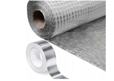Trade Store 75M2 Aluminium Foil Vapour Control Membrane Vcl Reflective Vapour Barrier For WallsRoofs & Floors 1.5M X 50M + 1 X 45M Foil Tape from B&Q