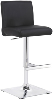 Lamboro Black Snella Breakfast Bar Stool, Chrome Footrest, Height Adjustable Swivel Gas Lift, Home Bar & Kitchen Faux-Leather Barstool, 12Kg