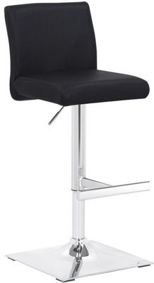 Lamboro Black Snella Breakfast Bar Stool, Chrome Footrest, Height Adjustable Swivel Gas Lift, Home Bar & Kitchen Real Leather Barstool, 12Kg