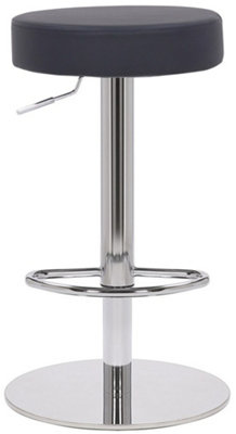 Lamboro Semplice Deluxe Breakfast Bar Stool, Chrome Footrest, Height Adjustable Swivel Gas Lift, Home Bar & Kitchen Barstool, Black