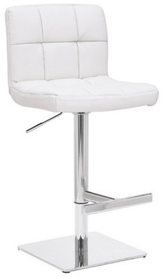 Lamboro Deluxe Allegro Real Leather Kitchen Bar Stool With Adjustable Swivel Gas Lift, Breakfast Bar & Home Barstool, White
